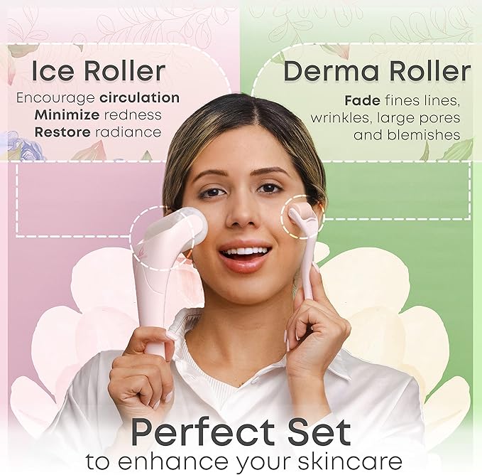 Derma Roller & Ice Roller 2 in 1 for Beard Hair Skin Face 540 Titanium.25mm - Self Care Gifts Facial Skin Care Tools…-Velvo Beauty