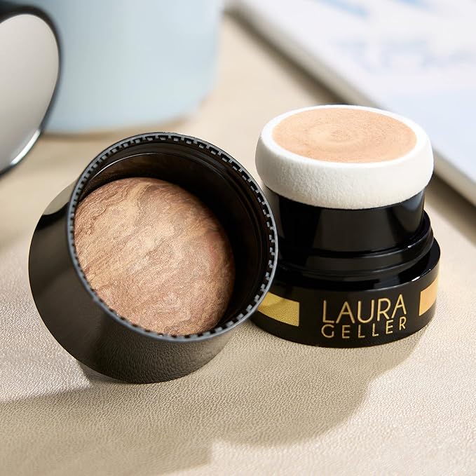 LAURA GELLER NEW YORK Award-Winning Baked Balance-n-Brighten To Go Travel Size Color Correcting Powder Foundation - Deep - Buildable Light to Medium Coverage - Demi-Matte Natural-Velvo Beauty