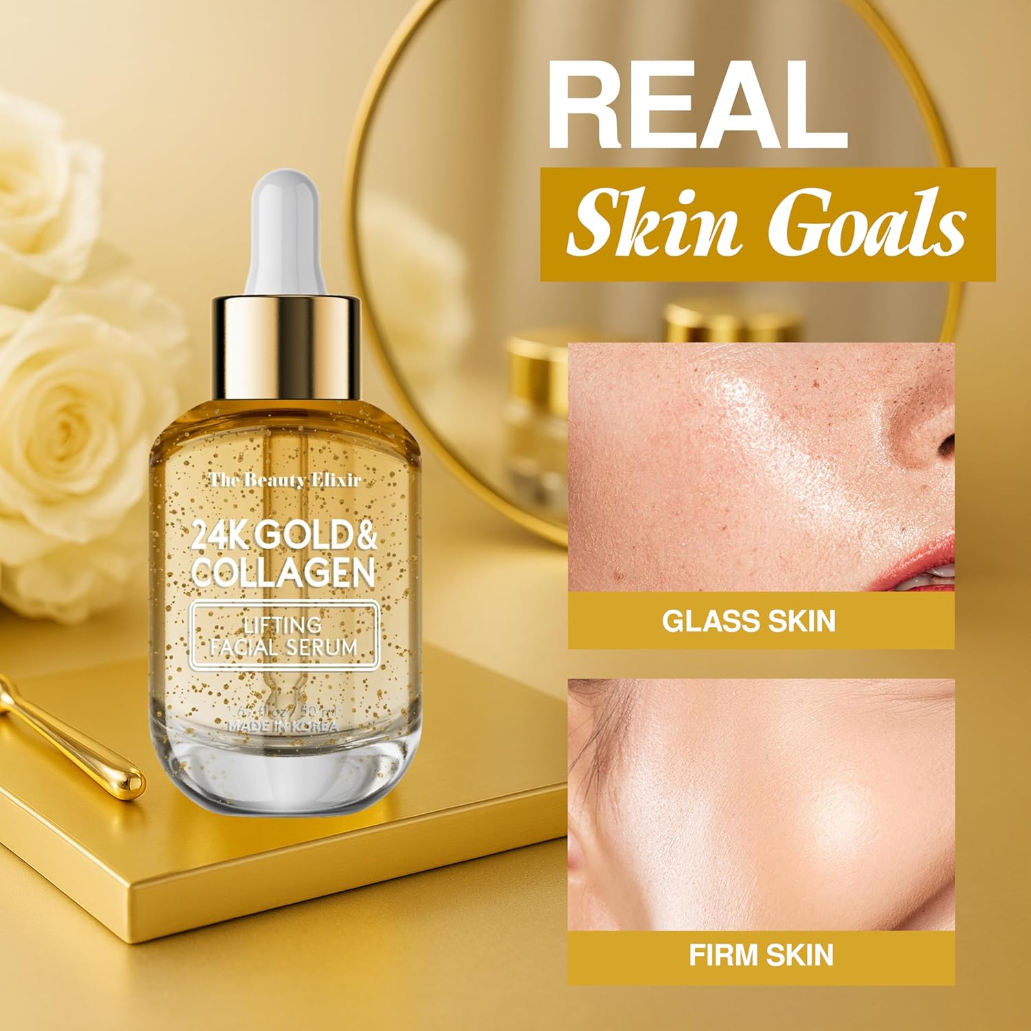 Collagen Serum For Face with 24k Gold - Dermatologist Tested - Anti Aging, Ultra Hydrating, Fine Lines & Wrinkle Treatment - Clean Beauty Korean Skin Care for All Skin Types - 1.69oz-Velvo Beauty