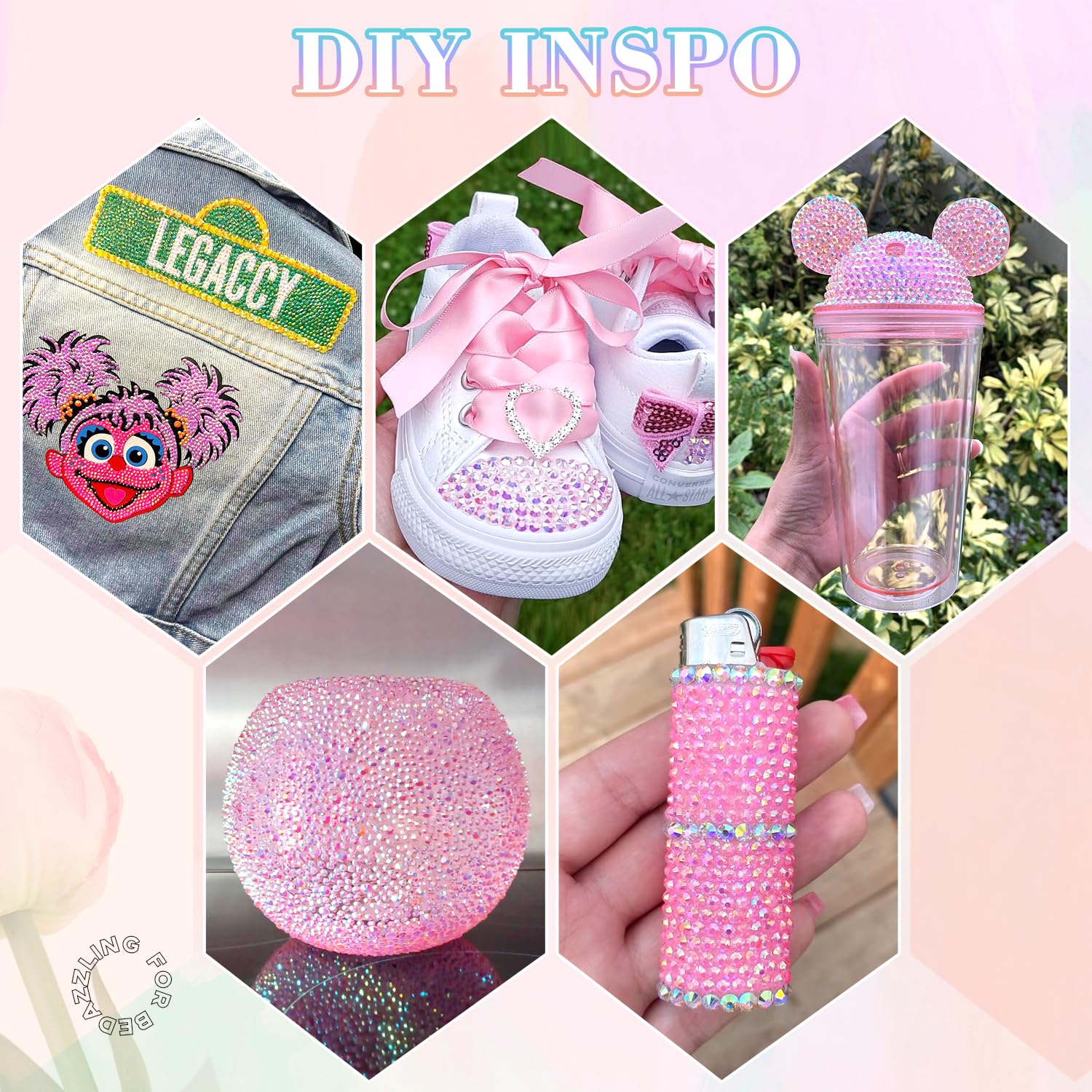 25000Pcs Resin Rhinestones with B7000 Jewelry Glue for Crafting, Light Pink AB 2-6mm Non Hotfix Flatback Gems, Bedazzling Crystal for DIY Crafts Clothing Tumblers Mugs Shoes Fabric Decor Nail Art-Velvo Beauty