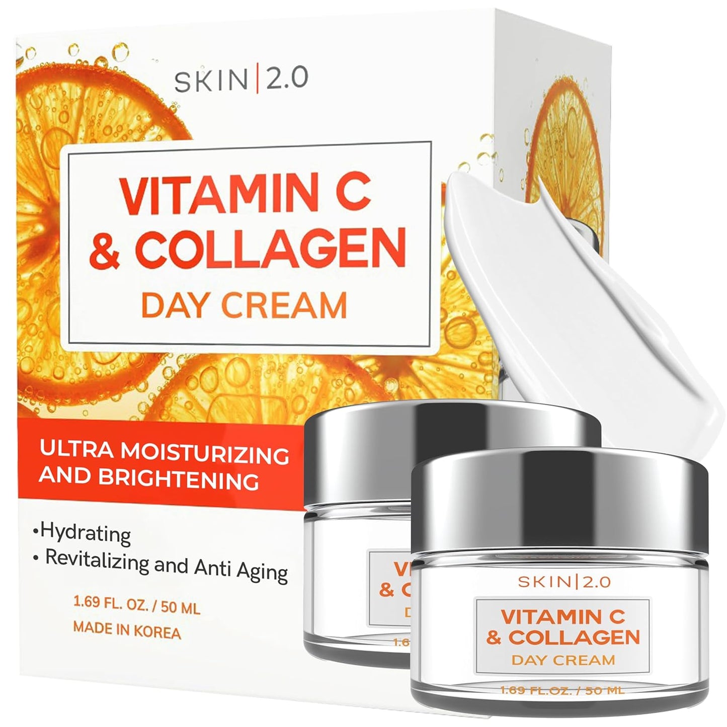 Vitamin C & Collagen Daily Face Moisturizer - Dermatologist Tested, Skin Tightening, Brightening - Anti-Aging, Clean Beauty, Cruelty-Free Korean Skincare, All Skin Types - 1.69 Fl oz (2-Pack)-Velvo Beauty
