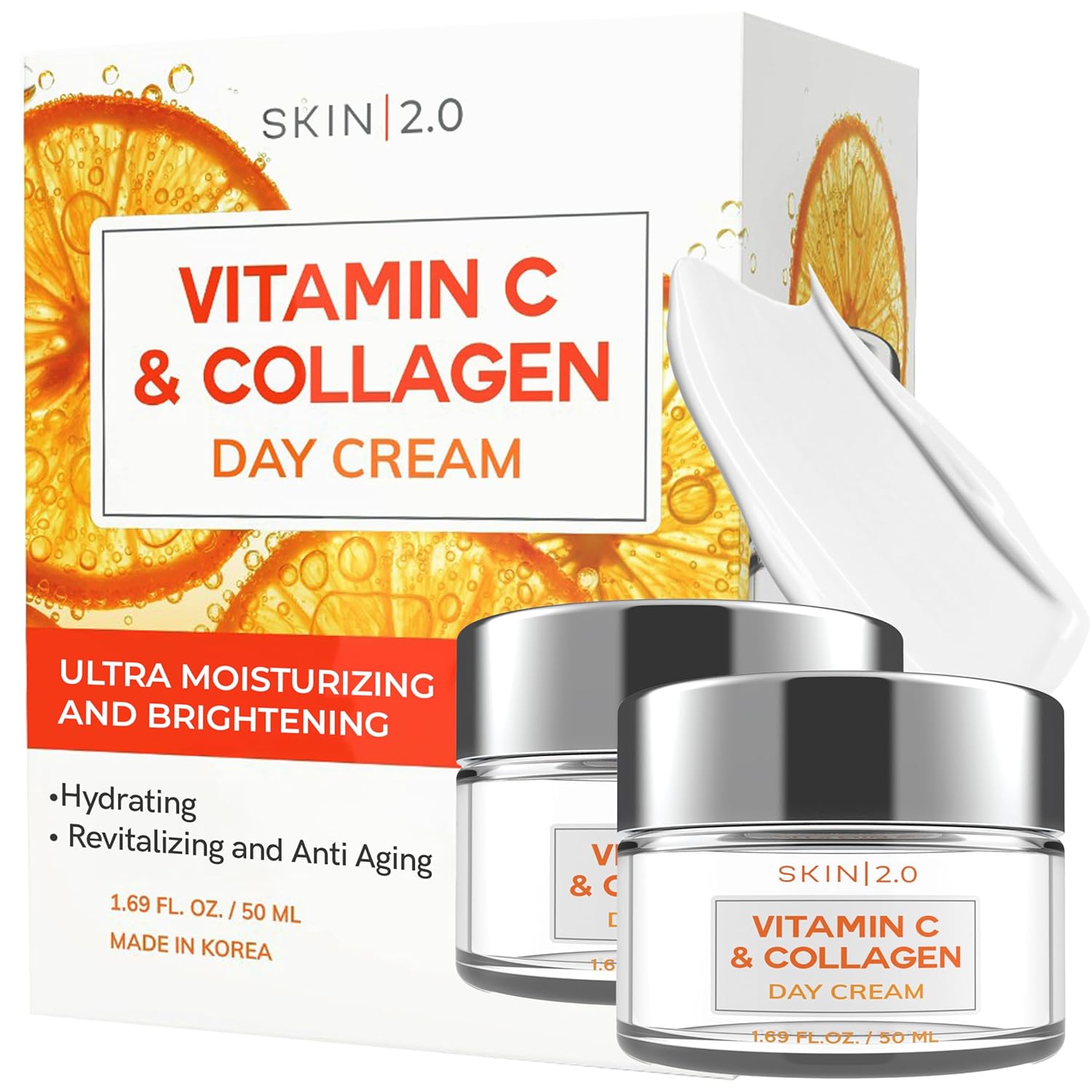 Vitamin C & Collagen Daily Face Moisturizer - Dermatologist Tested, Skin Tightening, Brightening - Anti-Aging, Clean Beauty, Cruelty-Free Korean Skincare, All Skin Types - 1.69 Fl oz (2-Pack)-Velvo Beauty