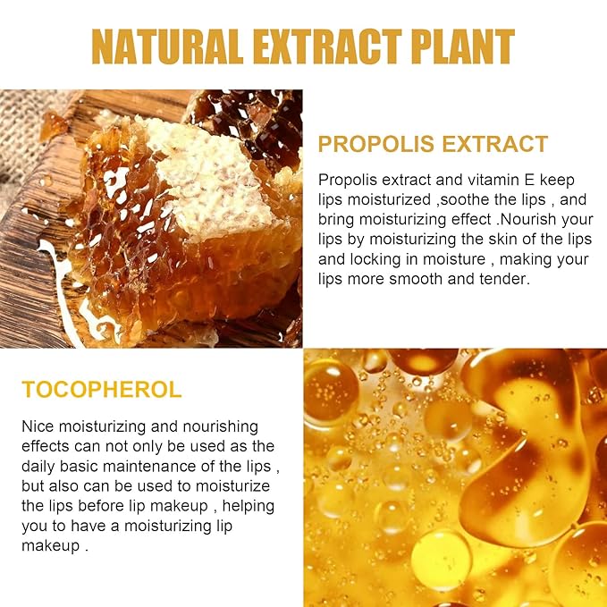 Honey Lip Balm Pot, Propolis Lip Mask, Strawberry Hydrating Propolis Lip Sleeping Mask, Prevent Dry&Cracked, Lip Repair Nourishes the Lip Skin (Honey & Strawberry)-Velvo Beauty