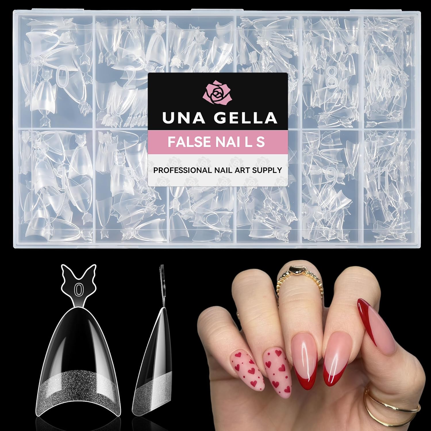 UNA GELLA Gel Nail Tips Almond Shape: 504pcs Medium Almond Nail Tips Half Cover Upgrade Soft Gel Matte Design for DIY Press On Nails Acrylic False Nails Tips 12 Sizes-Velvo Beauty
