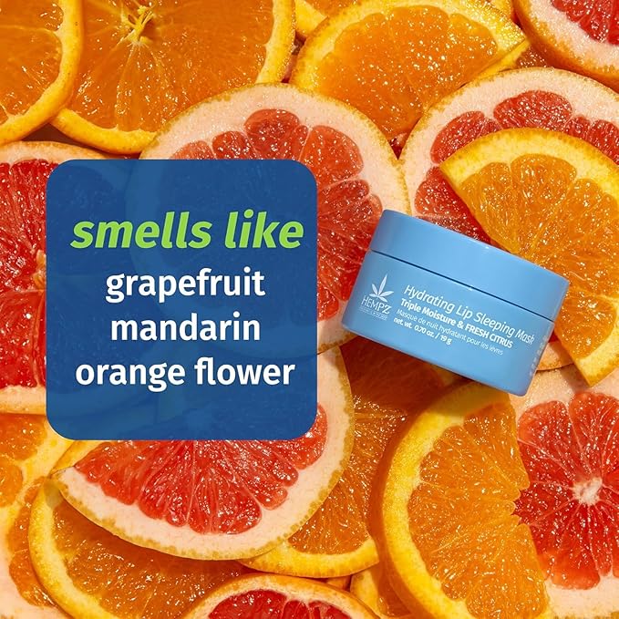 Hempz Hydrating Lip Sleeping Mask - Triple Moisture Fresh Citrus (.70 Oz.) | Overnight Hydrating Lip Balm with Triple Moisture SPF 15 Lip Balm, Ultra Hydrating Lip Care for Men or Women, .44 oz.-Velvo Beauty