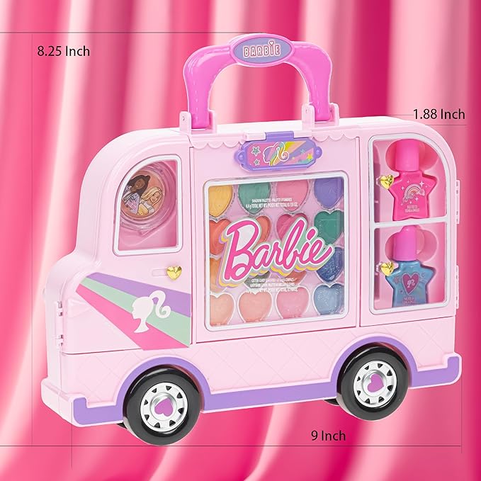 Barbie Car Makeup Kit for Girls, Real Washable Toy Makeup Set, Barbie Gift, Play Makeup and Pretend Play Toys Ages 6 7 8 9 10 11 12-Velvo Beauty
