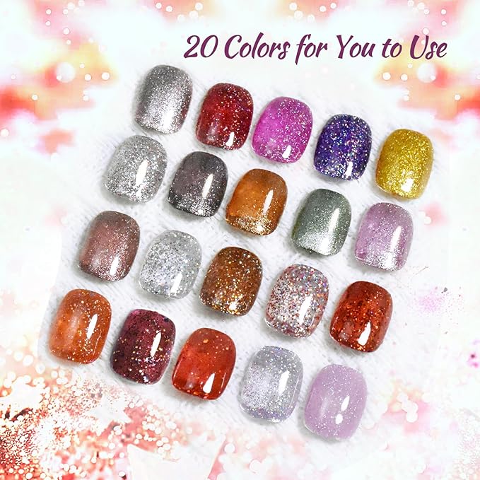 JODSONE 23 Bottles of Glitter Colorful and Elegant Gel Polish kit with 3 Bottles of Matte and Glossy Top Coat Base Coat Gel Nail Set-Velvo Beauty