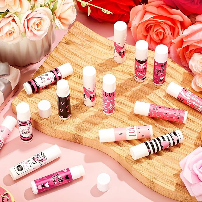 Dunzy 50 Pcs Thank You Gift Lip Balm Bulk Baby Shower Party Favors Bridal Shower Favor Lip Care with Assorted Fruit Flavors Thank You Lipstick for Guest Basket Gift Stuffer (Heart)-Velvo Beauty