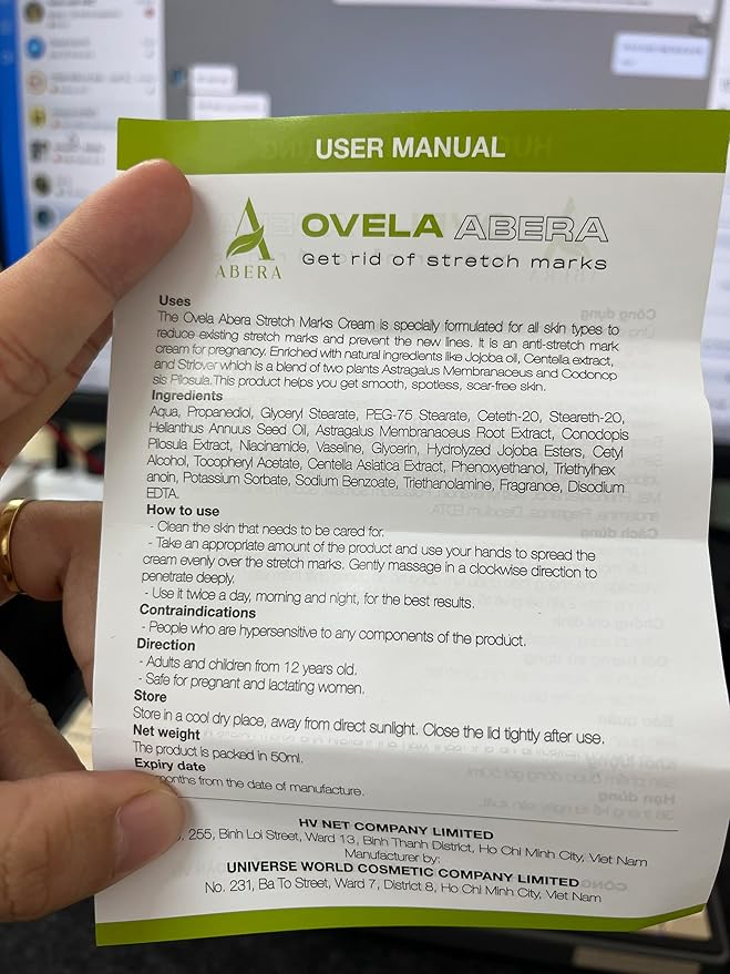 Abera Ovela Stretch Mark Cream, Stretch Marks Treatment For Pregnancy and Weight Fluctuations, Effective Treatment for Stretchmarks in All Skin Types (A. 1 Box + Ice Roller)-Velvo Beauty