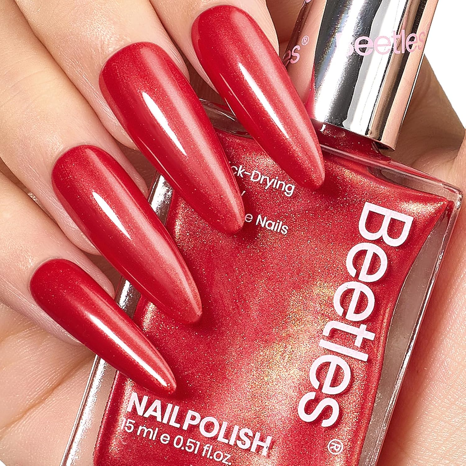 Beetles Red Nail Polish 15ML Quick Dry Glitter Fingernail Polish 4th of July DIY Salon for Women-Velvo Beauty