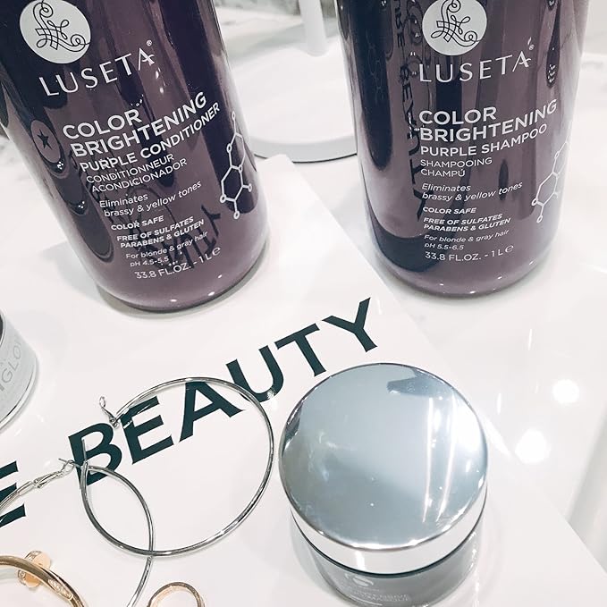 L LUSETA Color Brightening Purple Shampoo and Conditioner Set for Blonde and Gray Hair, Infused with Cocos Nucifera Oil to Help Nourish, Moisturize and Condition Hair, 2x33.8oz-Velvo Beauty