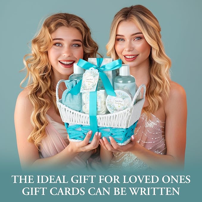 Mother's Day Gift for Mom Spa Gift Baskets for Women, Gardenia Tulip Home Spa Kit with Cosmetic Bag gift woman. Bath & Body Basket Set 8Pcs Bath and Body Gifts Set, Luxury Gift Basket-Velvo Beauty