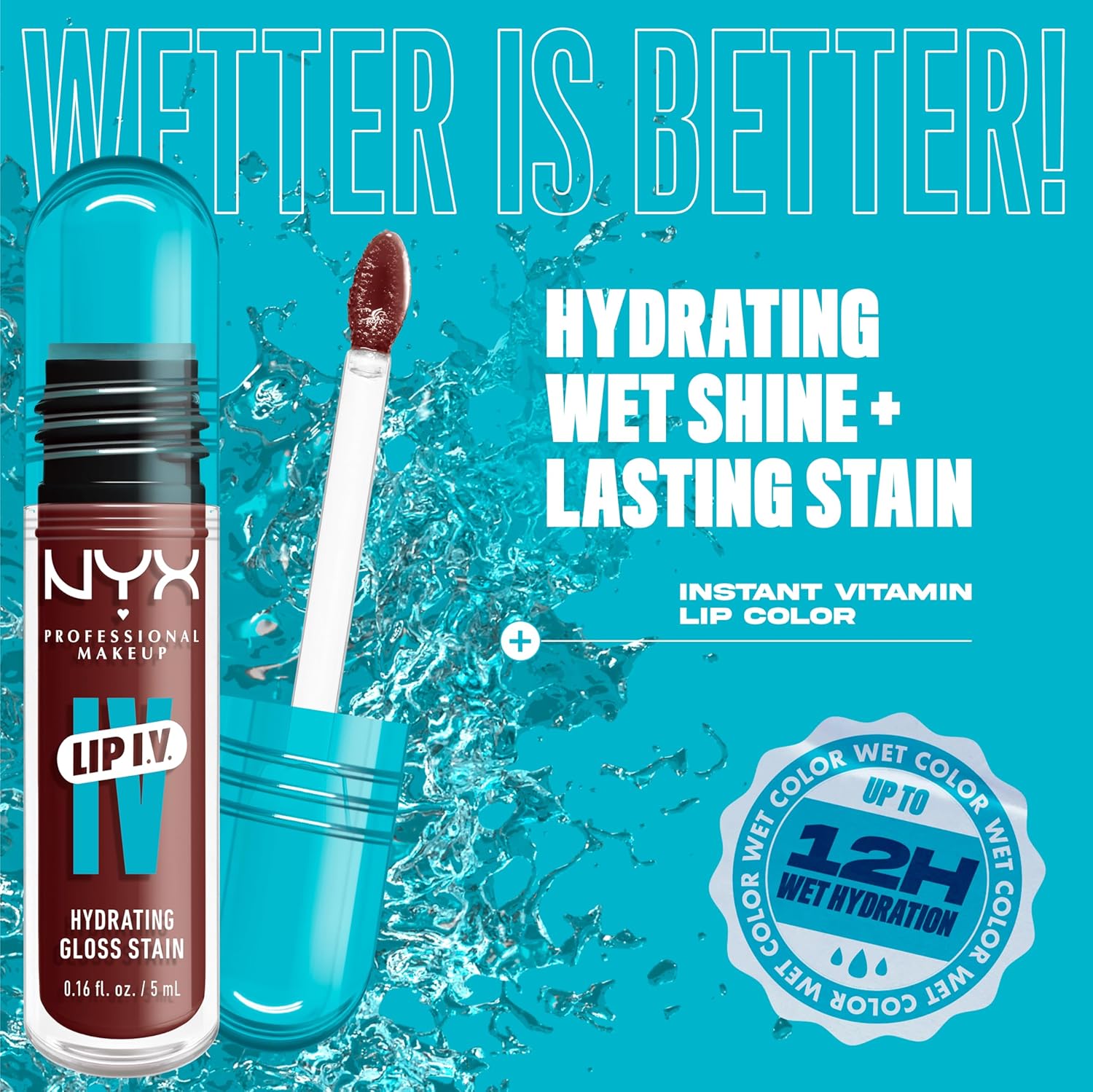 NYX Professional Makeup Lip IV Hydrating Glossy Lip Stain with 12HR Hydration - Mocha Me Wet (Brown)-Velvo Beauty
