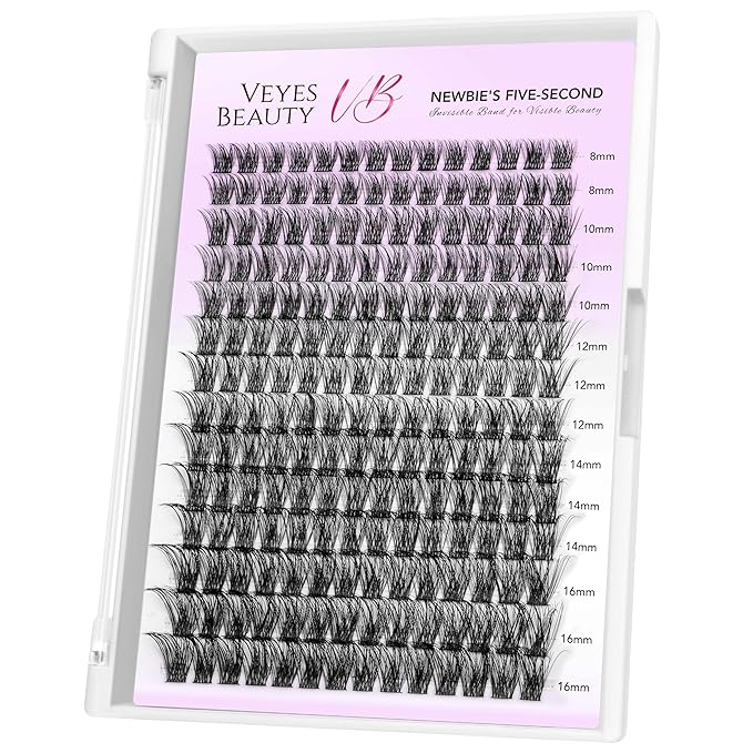 VEYESBEAUTY Lash Clusters Individual Eyelash Extensions Thin & Invisible Band DIY False Eyelashes for Self-application Newbie's Five-Second Series Wispy Lash Tray, Boldeye 8-16mm Mixed Length-Velvo Beauty