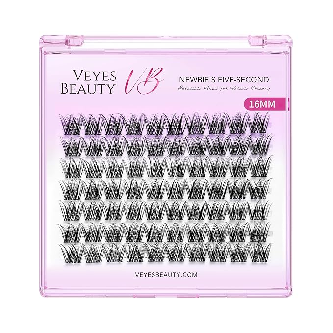 VEYESBEAUTY Lash Clusters Individual Eyelash Extensions Thin & Invisible Band DIY False Eyelashes for Self-application Newbie's Five-Second Series Wispy Lash Tray, LuxeBold 16mm Single Length-Velvo Beauty