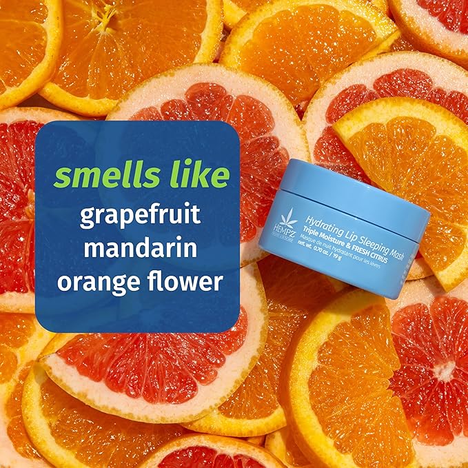 Hempz Hydrating Lip Sleeping Mask - Triple Moisture Fresh Citrus (.95 Oz.) | Overnight Hydrating Lip Balm for Dry Lips, Lip Repair, Chapped Lip Treatment & Nourishment for Women-Velvo Beauty