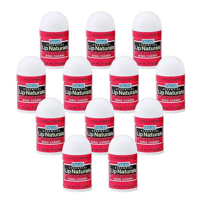 Lip Naturals® | Mini Cherry Lip Balm with Sunscreen (SPF-15) | Made in USA with Beeswax & Coconut Oil | 12-Count Mini Lip Balm Pack with Bing Cherry Flavor (0.10oz/3g Each)-Velvo Beauty