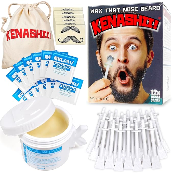 KENASHII Nose Wax Kit | 100 g Wax, 24 Applicators | Hair Removal Kit for Men and Women | Includes Balm Wipes and Mustache Guards | Lasts up to 5 Weeks-Velvo Beauty