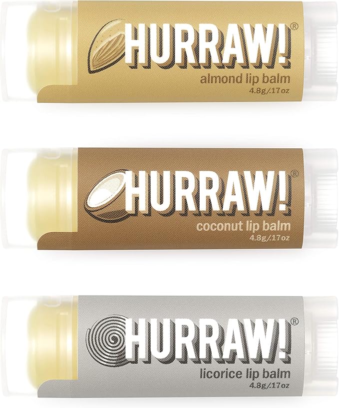 Hurraw! Almond, Coconut, Licorice Lip Balms, 3 Pack Bundle: Organic, Certified Vegan, Cruelty and Gluten Free. Non-GMO, 100% Natural. Bee, Shea, Soy & Palm Free. Made in USA-Velvo Beauty