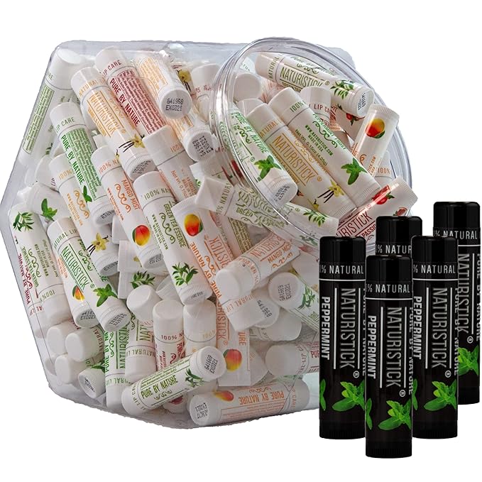 155-Pack Lip Balm in Bulk by Naturistick. Assorted Scents. 100% Natural Ingredients. Includes Display Fishbowl. Best Beeswax Chapstick for Dry, Chapped Lips. Made in USA-Velvo Beauty