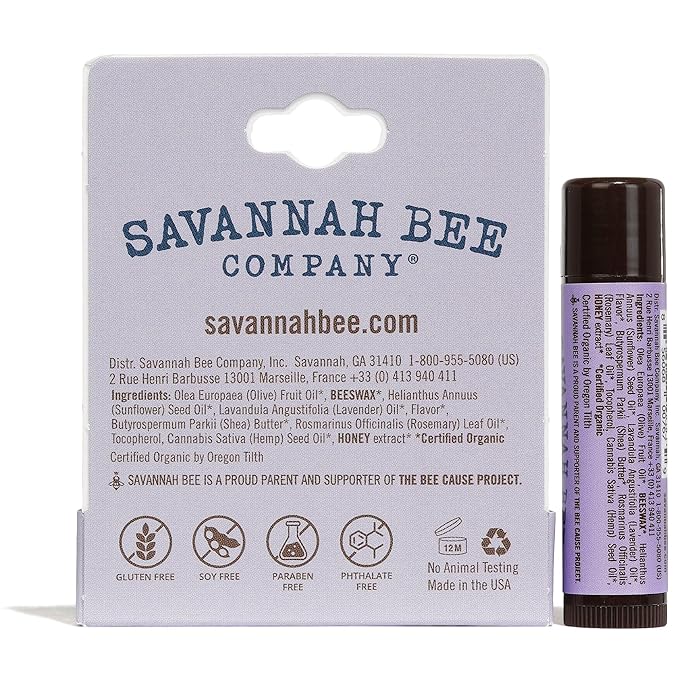 Savannah Bee Lip Balm Hanger 0.15 oz - Invigorating Mint Flavor - Natural Ingredients for Supple, Soft Lips - Convenient Hanger Design (.15 Oz, Rosemary Lavender)-Velvo Beauty