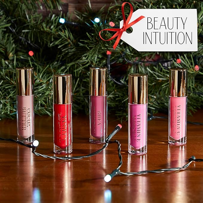 Enchante Beauty Intuition 5-Piece Plumping Lip Oil Set - 5ML Each | Lightweight, Hydrating and Soothing with Elegant Embossing-Velvo Beauty
