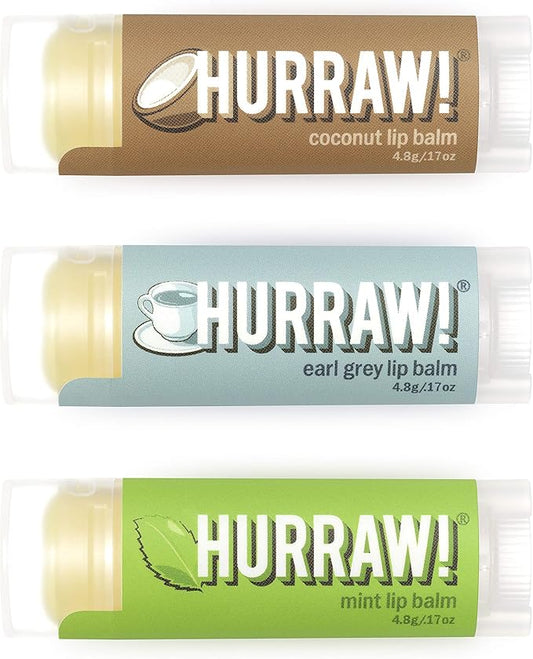 Hurraw! Coconut, Earl Grey, Mint Lip Balms, 3 Pack Bundle: Organic, Certified Vegan, Cruelty and Gluten Free. Non-GMO, 100% Natural Ingredients. Bee, Shea, Soy and Palm Free. Made in USA-Velvo Beauty