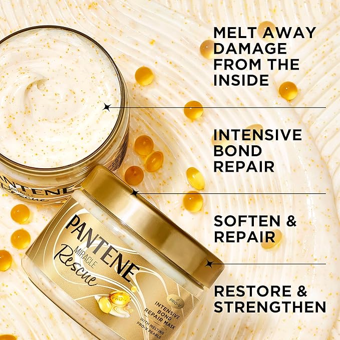 Pantene Miracle Rescue Hair Mask, Intensive Bond Repair with Melting Pro-V Pearls, Melts Away Damage, Builds Bonds, Strengthens Against Damage, Deep Conditioning for Dry Damaged Hair, 10.1 fl oz-Velvo Beauty
