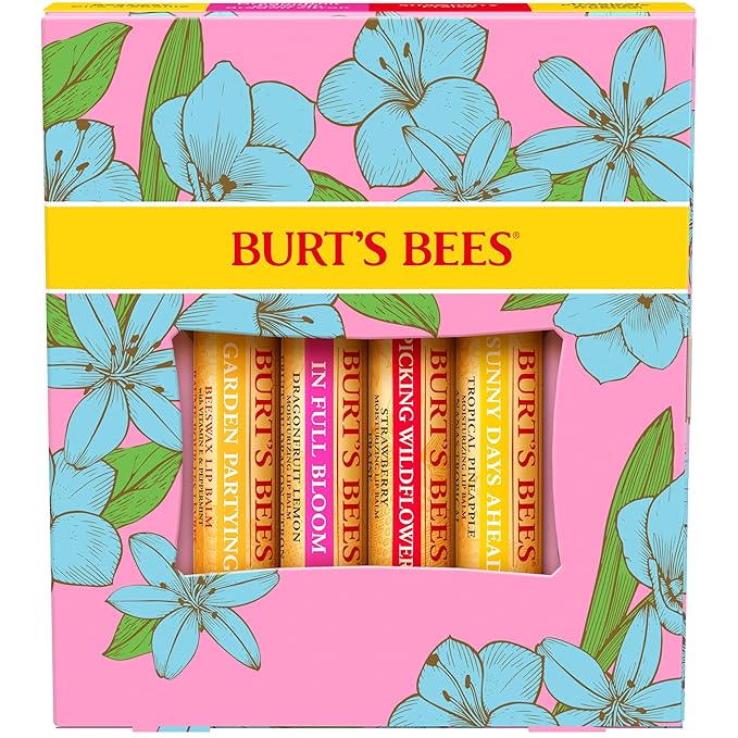 Burt's Bees Gifts Ideas - In Full Bloom Lip Balm Set, Original Beeswax, Dragonfruit Lemon, Tropical Pineapple & Strawberry, Natural Origin Lip Treatment, 4 Tubes, 0.15 oz.-Velvo Beauty