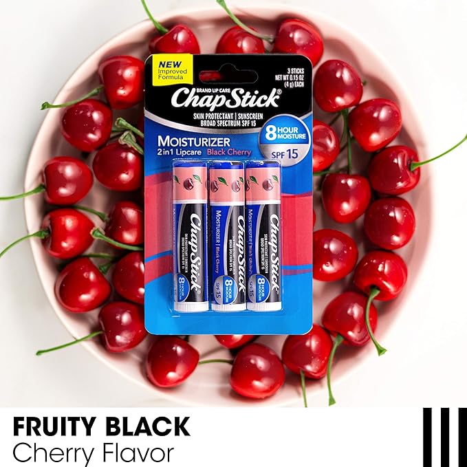ChapStick Moisturizer 2-in-1 Lipcare SPF 15 Black Cherry 3-Pack + Classic Cherry Lip Balm 2-Pack, 0.15 Oz Ea (5 Piece Set)-Velvo Beauty