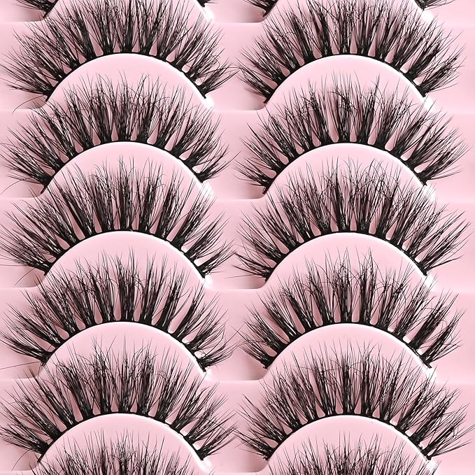 FARRED Natural Eyelashes Wispy Lashes Short False Eyelash Small Cat Eye Fake Lashes Full Pestañas Sets for MUA and Beginners Daily Makeup (F2 | 7-14mm)-Velvo Beauty