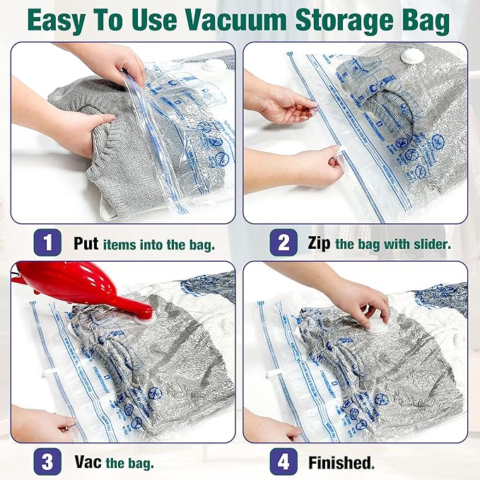 Vacuum Storage Bags, 10 Medium Space Saver Vacuum Seal Bags, Space Bags, Vacuum Sealer Bags for Clothes with Travel Hand Pump (10M)-Velvo Beauty