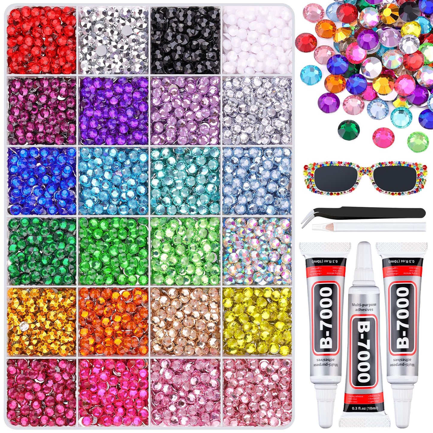 6600Pcs Resin Rhinestones with 3Pcs B7000 Jewelry Glue for Crafting, Multicolors 5mm Non Hotfix Flatback Gems, Bedazzling Crystal for DIY Crafts Clothing Tumblers Mugs Shoes Fabric Decor Nail Art-Velvo Beauty