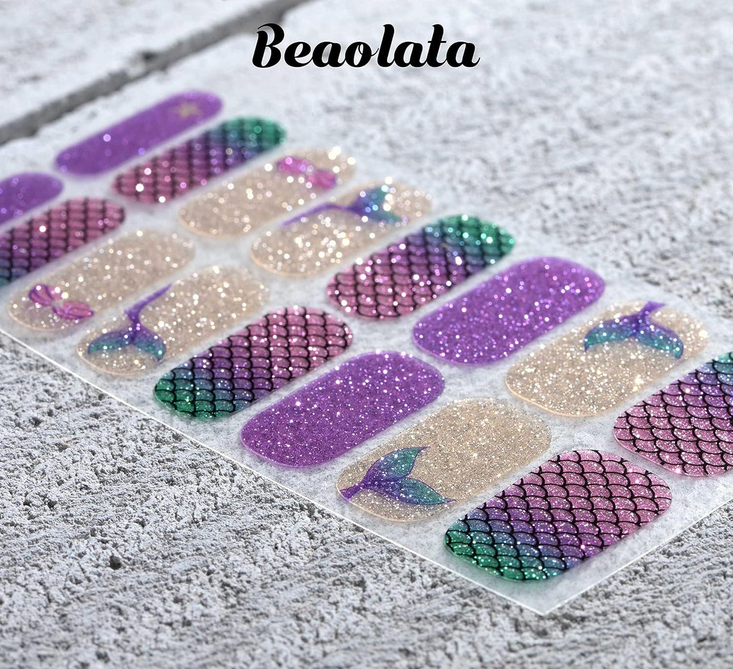 Nail Polish Strips, 32PCS Salon Quality Wraps, Long Lasting Gel Nail Stickers for Women Easy Apply& Remove (Dark Purple&Glitter)-Velvo Beauty