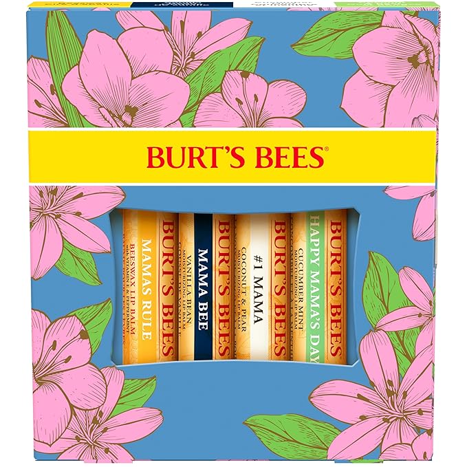 Burt's Bees Lip Balm Mothers Day Gifts for Mom - Balm Bouquet Set, Original Beeswax, Vanilla Bean, Cucumber Mint, Coconut & Pear Pack, Natural Origin Lip Treatment With Beeswax, 4 Tubes, 0.15 oz.-Velvo Beauty