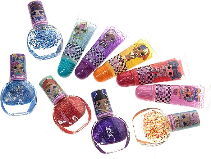 LOL Surprise Townley Girl 11 Pcs Sparkly Cosmetic Makeup Set for Kids Includes 5 Lip Gloss, 5 Nail Polish & Nail Stickers for Girls Tweens, Ages 3+ Perfect for Parties, Sleepovers and Makeovers-Velvo Beauty