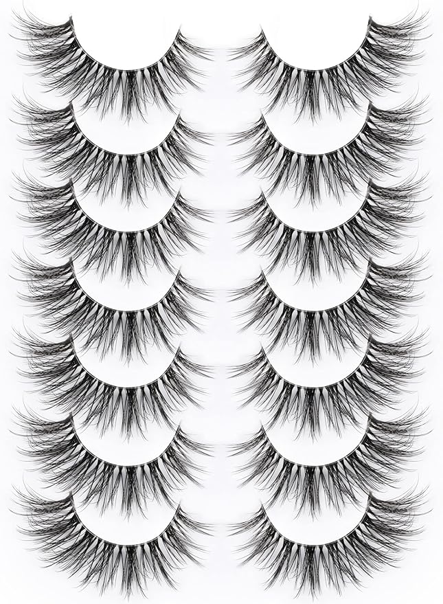 False Eyelashes with Clear Band Faux Mink Lashes Natural Look 3D Volume Wispy Fake Lashes Pack by Kiromiro 7 Pairs-Velvo Beauty