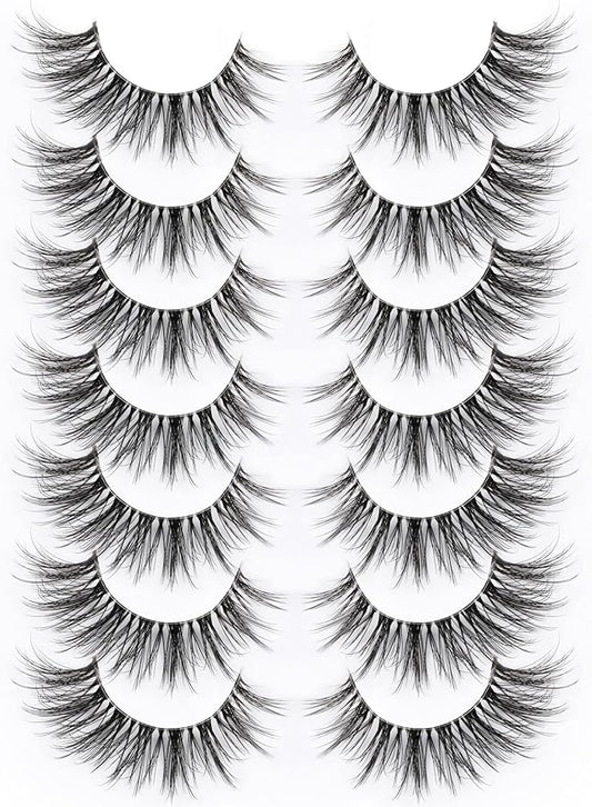 False Eyelashes with Clear Band Faux Mink Lashes Natural Look 3D Volume Wispy Fake Lashes Pack by Kiromiro 7 Pairs-Velvo Beauty