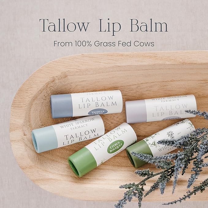 Organic Tallow Lip Balm (Unscented) from Grass Fed Cows. Super hydrating with Tallow, Olive Oil, Honey, and Beeswax. Sustainable Cardboard Tubes & Hand Filled. Jumbo Size 0.5 oz.-Velvo Beauty