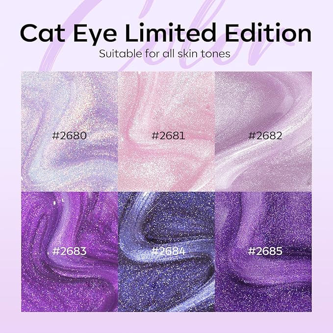 modelones Cat Eye Gel Nail Polish, 6 Colors Purple Pink Glitter Gel Polish Set with Magnet Sparkle Galaxy Series Nail Polish Kit Soak Off Led Nail Art Manicure Salon DIY Gifts-Velvo Beauty