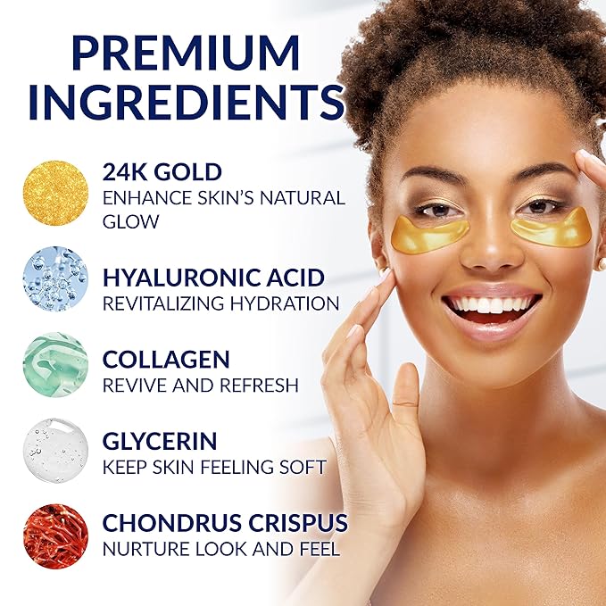 Stylia Under Eye Patches for Puffy Eyes and Dark Circles (20 Pairs) - 24k Gold Under Eye Mask with Vitamin C, Hyaluronic Acid, Pearl Extract - Eye Masks for Dark Circles and Puffiness-Velvo Beauty