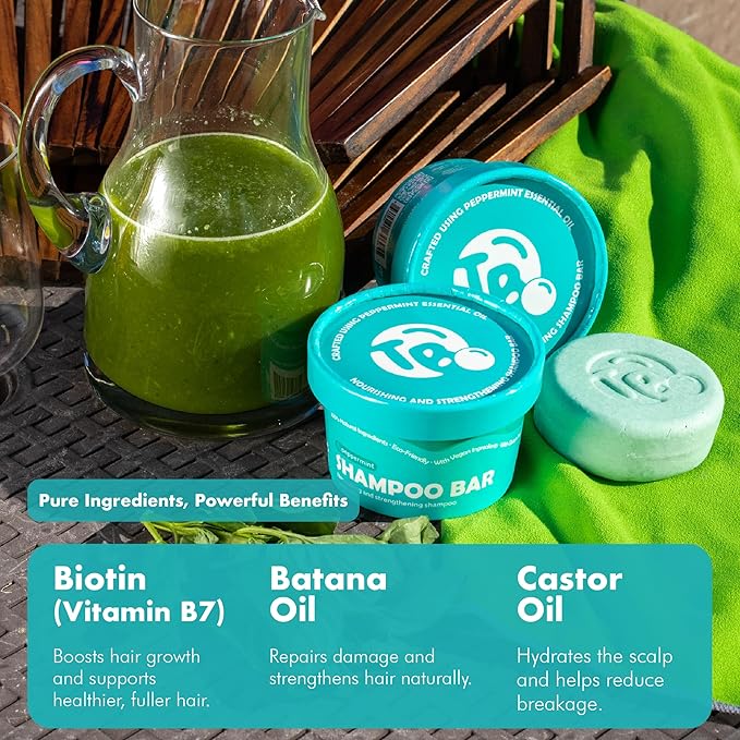 Tree Bottle Castor Oil Shampoo bar with Peppermint Essential Oils + Biotin - For Hair Growth, Strengthening, Thickening & Volumizing - Free of Parabens & Sulfates - Made in USA - 4.5oz (Pack of 2)-Velvo Beauty