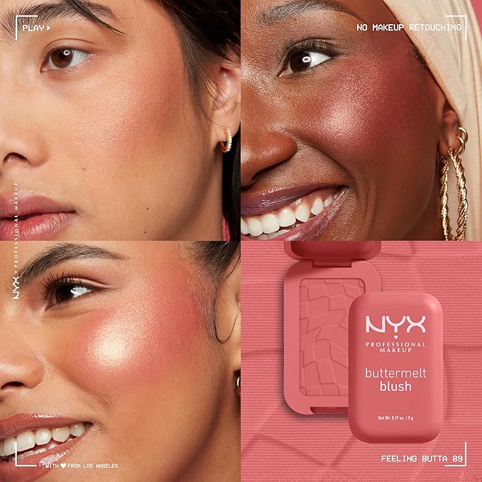 NYX PROFESSIONAL MAKEUP Buttermelt Powder Blush, Fade and Transfer-Resistant Blush, Up to 12HR Make Up Wear, Vegan Formula - Feeling Butta-Velvo Beauty