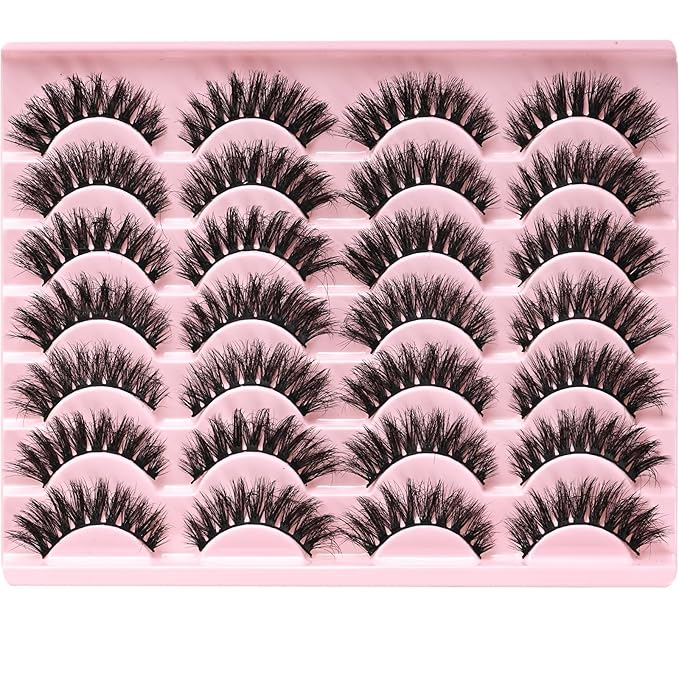 FARRED Wispy Lashes Hybrid Mink Eyelashes 14 Pairs Short Cat Eye Natural Fluffy False Eyelashes Faux Mink Strip Eye Lashes Pack for Daily Makeup (F18 | 8-14 mm)-Velvo Beauty