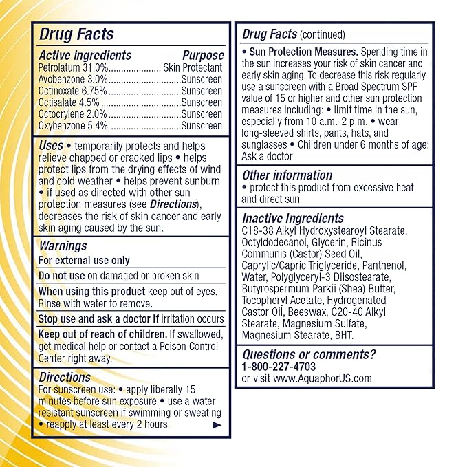 Aquaphor Lip Repair Stick with Sunscreen, Lip Protectant, Soothes Dry Chapped Lips, 0.17 Oz Stick, 2 Count (Pack of 2)-Velvo Beauty