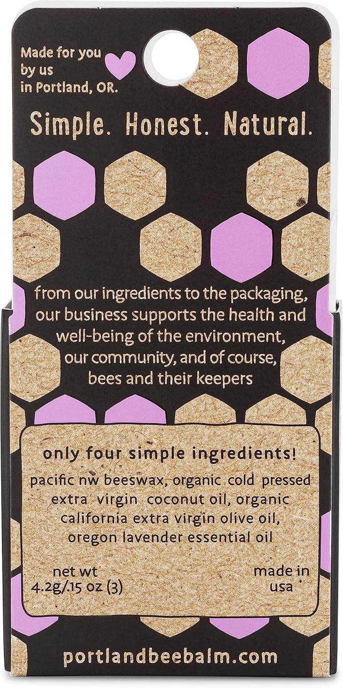 Portland Bee Balm All Natural Handmade Beeswax Based Lip Balm, Lavender 3 Count-Velvo Beauty