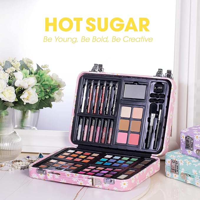 Hot Sugar Makeup Kit for Teenager Girls 10-12, All in One Beginner Makeup Kit for Women Full Kit, Teen makeup kit Cosmetic Gift Set on Birthday Christmas (PINK DAISY)-Velvo Beauty