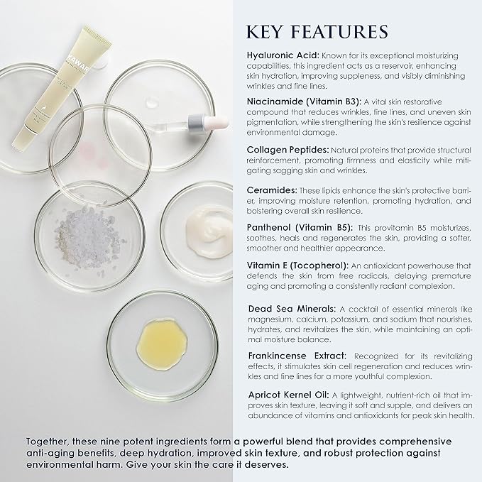 KAWAR Dead Sea Anti-Aging Face & Neck Cream | Hyaluronic Acid, Collagen, Niacinamide | Anti-Wrinkle Moisturizer for Women & Men, 1 oz-Velvo Beauty