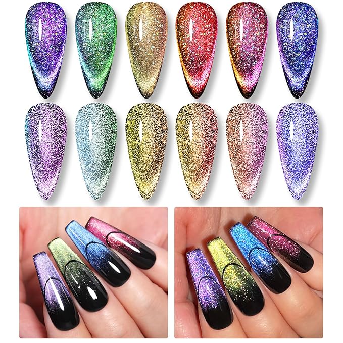 Born Pretty 9D Magnetic Gel Nail Polish Reflective Glitter Gel Polish Holographic Colorful Cat Magnetic Gel Polish Set 7ML 6PCS-Velvo Beauty