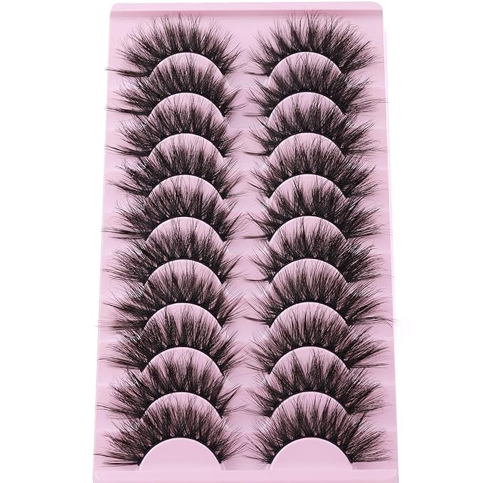 FANXITON False Eyelashes Fluffy Mink Lashes 20 mm Cat Eye Lashes Long 5D Wispy Dramatic 10 Pairs Pack-Velvo Beauty